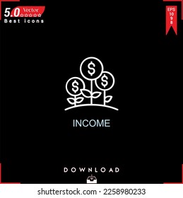 INCOME icon vector on black background. Simple, isolated, flat icons, icons, apps, logos, website design or mobile apps for business marketing management,
UI UX design Editable stroke.EPS10 
