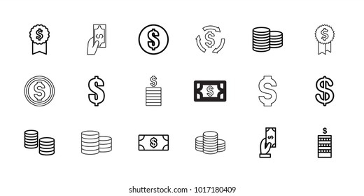 Income icons. set of 18 editable outline income icons: coin, money, payment, money, dollar