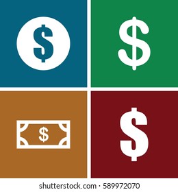 income icons set. Set of 4 income filled icons such as Coin, Money, money