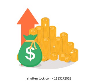 Income increase, financial strategy, Gold Coins  Icon Sign Business Finance Money Concept Vector Illustration EPS10
