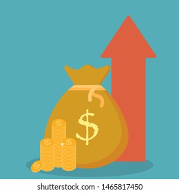 Income increase, financial strategy, Gold Coins Icon Sign Business Finance Money Concept. Vector