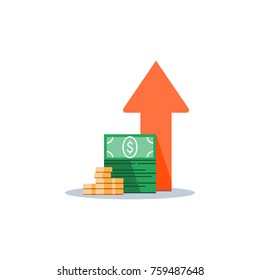 Income Increase, Financial Strategy, High Return On Investment, Budget Balance, Fund Raising, Long Term Increment, Revenue Growth, Interest Rate, Loan Installment, Credit Money, Vector Flat Icon