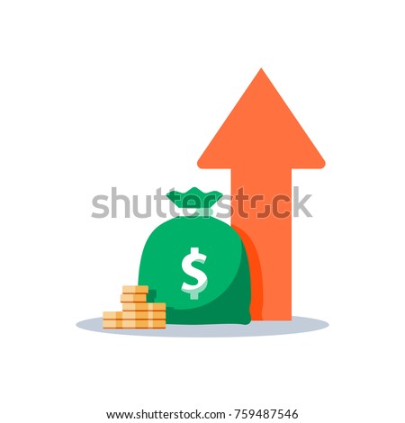 Income increase, financial strategy, high return on investment, budget balance, fund raising, long term increment, revenue growth, interest rate, loan installment, credit money, vector flat icon