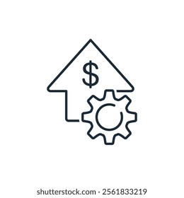Income increase mechanism. Vector linear icon illustration isolated on white background.