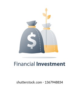 Income increase, revenue growth, high interest rate, financial budget, earn more money, raising capital, invest fund portfolio, business profit, long term investment, plant stem, vector icon