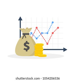 Income increase strategy, Financial high return on investment, fund raising, revenue growth, interest rate, loan installment, credit money, budget balance. Flat design, vector illustration on