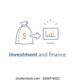 Income increase vector line icon, long term investing strategy, financial analysis graph, capital growth, asset evaluation, high interest rate, make more money, fund raising, money saving, accountancy