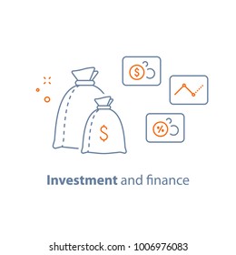 Income increase vector line icon, long term investing strategy, financial analysis graph, capital growth, asset evaluation, high interest rate, make more money, fund raising, money saving, accountancy