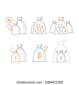 Income increase vector line icon set, long term investing strategy, financial profit, capital growth arrow, asset evaluation, high interest rate, make more money, fund raising, pension savings account