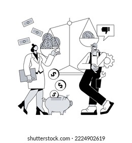 Ilustración vectorial de concepto abstracto de desigualdad de ingresos. Distribución de los ingresos de los países, discriminación financiera por motivos de género, desigualdad económica social, coeficiente de la balanza de pagos, metáfora abstracta de la brecha salarial.