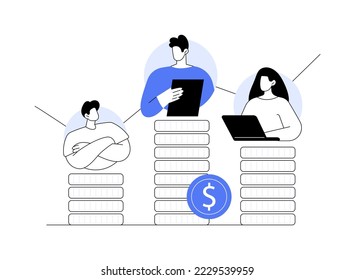 Ilustración vectorial de concepto abstracto de desigualdad de ingresos. Distribución de los ingresos de los países, discriminación financiera por motivos de género, desigualdad económica social, coeficiente de la balanza de pagos, metáfora abstracta de la brecha salarial.