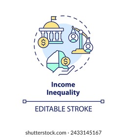 Income inequality multi color concept icon. Wages and salaries gap. Quality of life, financial stability. Round shape line illustration. Abstract idea. Graphic design. Easy to use in brochure, booklet