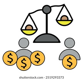 Income Inequality and Wealth Distribution Concept. Flat icon. Vector illustration isolated on white background.