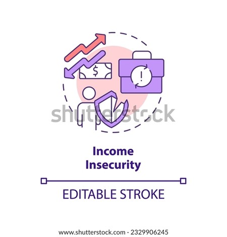 Income insecurity concept icon. Delayed payment. Economic crisis. Freelance work. Self employed. Financial risk abstract idea thin line illustration. Isolated outline drawing. Editable stroke