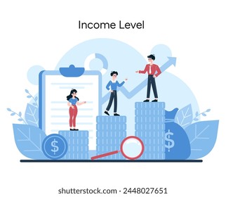 Income Level concept. A compelling vector illustration showcasing the evaluation of financial tiers in market segmentation for strategic insights. Vector illustration