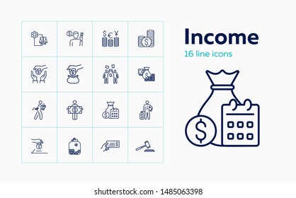 Income Line Icon Set. Salary, Investment, Currency. Finance Concept. Can Be Used For Topics Like Stake Holding, Loan, Foreign Exchange