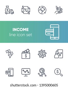 Income line icon set. Truck with money, percentage, cash. Business concept. Can be used for topics like finance, investment, commerce, deposit