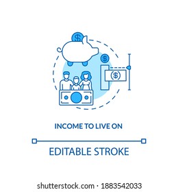 Income To Live On Blue Concept Icon. Family Budget. Debt Free. Saving Money. Monthly Accounting. Bankruptcy Idea Thin Line Illustration. Vector Isolated Outline RGB Color Drawing. Editable Stroke