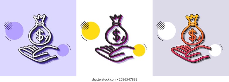Income money line icon. Halftone dotted pattern. Gradient icon with grain shadow. Savings sign. Save finance symbol. Line income money icon. Various designs. Vector