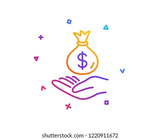 Income money line icon. Savings sign. Save finance symbol. Gradient line button. Income money icon design. Colorful geometric shapes. Vector