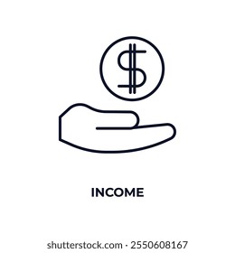 Icono de esquema de ingresos. Vector lineal del concepto de criptomoneda. Icono de ingresos de línea delgada aislado sobre fondo blanco
