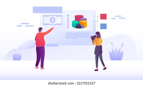 Einkommensdarstellung, Vektorgrafik mit Kuchendiagrammdaten. Präsentation der Online-Marktstrategie