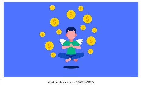 income profit vector illustration design. a hermit earns a lot of money. dollar coin. business people background.