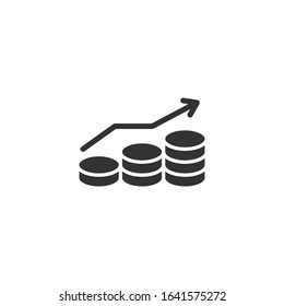 Income rate increase icon in flat style. Finance performance vector illustration on white isolated background. Coin with growth arrow business concept.