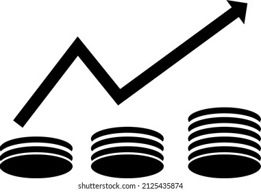 Icono de aumento de la tasa de ingreso en estilo plano. Financiar ilustración vectorial de rendimiento en fondo aislado blanco. Moneda con el concepto de negocio de flecha de crecimiento..eps
