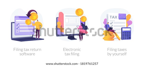 Income reporting, revenue declaration,\
financial statement. Filing tax return software, electronic tax\
filing, filing taxes by yourself metaphors. Vector isolated concept\
metaphor illustrations.