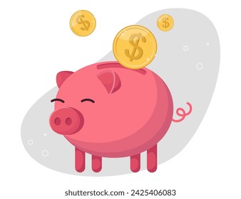 Income and salary growth, investing assets and money, creating an investment portfolio and deposit, managing money, improving the economy and market, increase in savings, coins fall into a piggy bank. svg