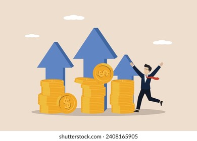 Income or salary increase, investment profit growth or earnings from stock market, business people are happy to get a raise or profit