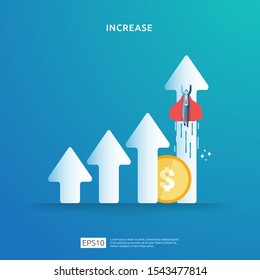 income salary rate increase concept illustration with people character and arrow. Finance performance of return on investment ROI. business profit growth, sale grow margin revenue with dollar symbol
