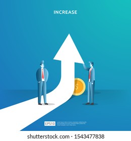 income salary rate increase concept illustration with people character and arrow. Finance performance of return on investment ROI. business profit growth, sale grow margin revenue with dollar symbol