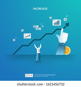 income salary rate increase concept illustration with people character and arrow. business profit growth, sale grow margin revenue with dollar symbol. Finance performance of return on investment ROI