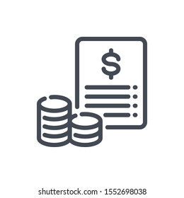 Income and savings line icon. Finance report with stack of gold coins vector outline sign.