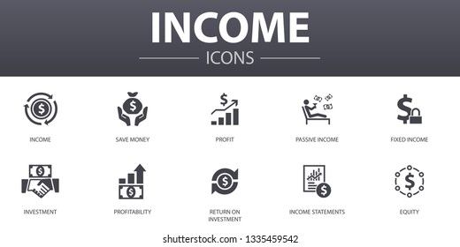 Income simple concept icons set. Contains such icons as save money, profit, investment, profitability and more, can be used for web, logo, UI/UX