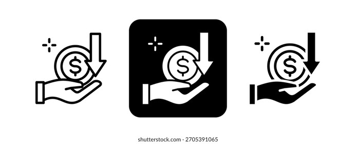 Income Solid color and black line drawing vector illustration set