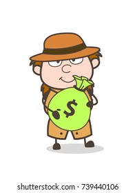 Income Source - Female Explorer Scientist Cartoon Vector
