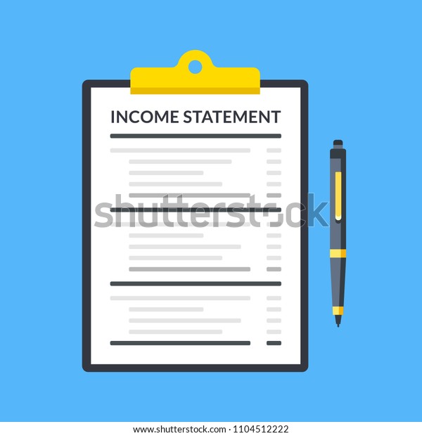Income\
statement. Clipboard with financial statement and pen. Modern flat\
design graphic elements. Vector\
illustration