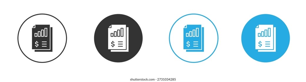 Income statement icon set. Black solid flat doodle graphic design set