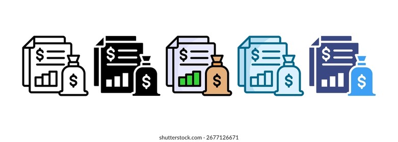 Ícone de Demonstrativo de Resultados Definir Coleção de Vários Estilos