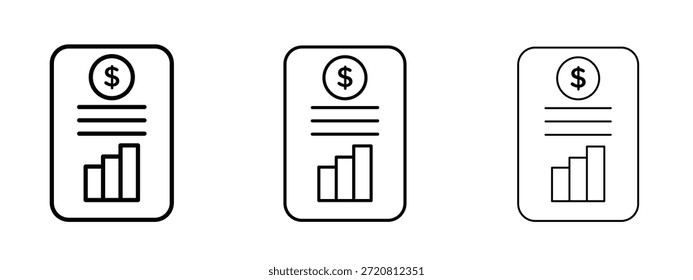 Ícone de demonstrativo de resultados símbolo de linha fina em plano de fundo branco, ilustração de vetor de traçado editável