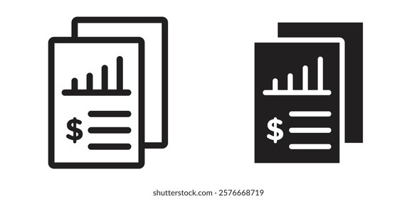 Income statement icons in outline and stroke versions