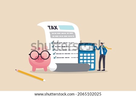 Income tax filing, calculate revenue and filling tax form, expert complete checklist for all reduction, refund and payment concept, expertise businessman completed tax filing form with calculator.