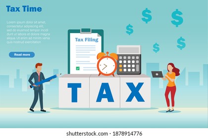 Income tax filing, tax return, refund and financial technology concept. Businessman holding pencil signed report on tax filing form.