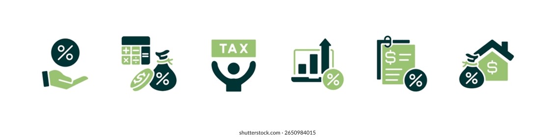 ícone de pagamento de imposto de renda definir imposto comercial relatório iva taxa dinheiro sinais de porcentagem vetor ilustração taxa fiscal governo financeiro documento símbolo design