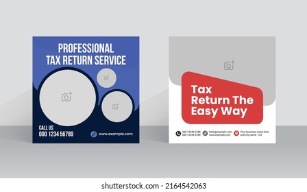 Income tax preparation social media post template. Tax return service banner design