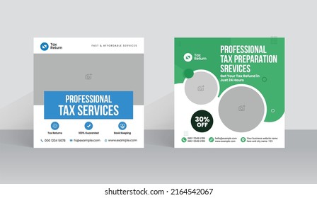 Income Tax return service social media banner template. Tax refund post template for commercial business