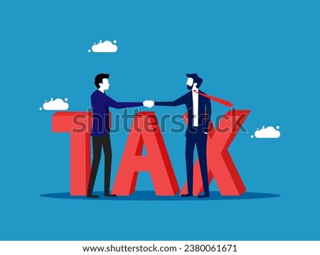 Income tax. Two businessmen shaking hands and agreeing on taxes